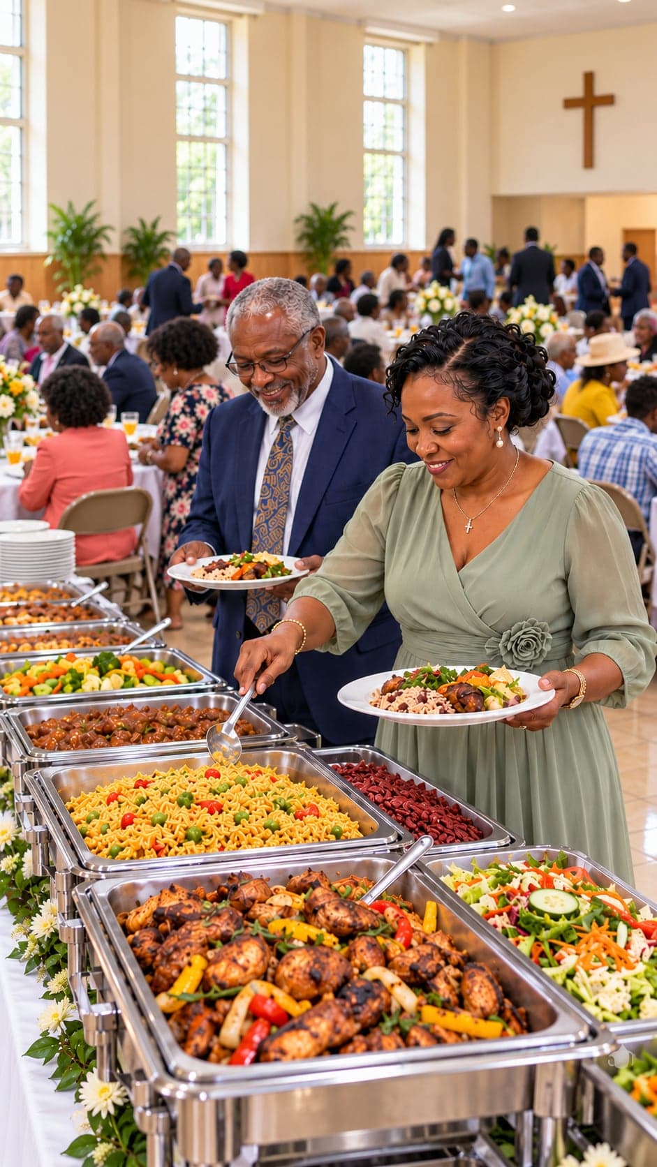 Church fellowship hall buffet lunch for a Cayman congregation