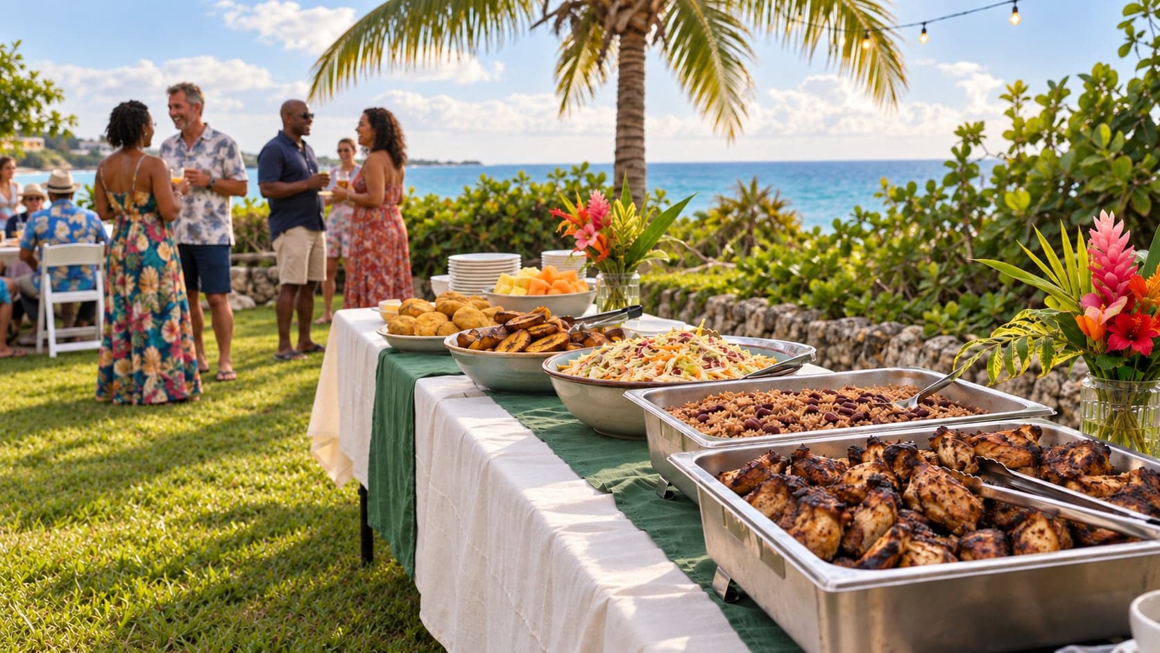 Sunny seaside buffet celebration in Grand Cayman